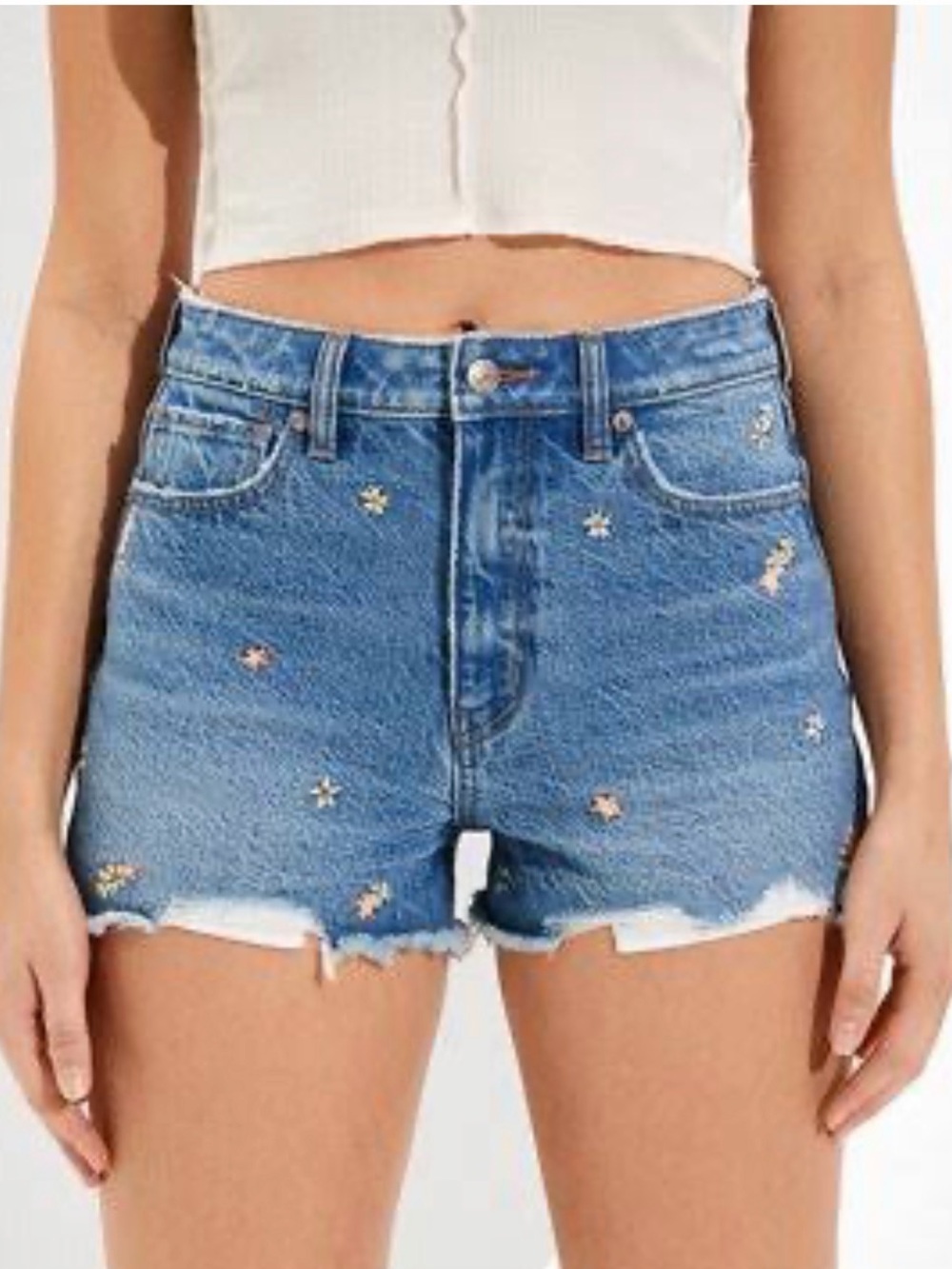 American Eagle Outfitters Blue Star Embroidered Denim Shorts